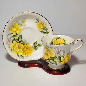 Royal Standard Teacup and Saucer Yellow Roses Bow Vintage